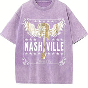 Nashville Music City Winged Guitar vintage washed oversized T-shirt in Purple