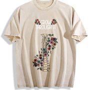 Dual-Sided GROW THROUGH IT & Floral Retro & Spring Wear vintage washed oversized T-shirt in Beige