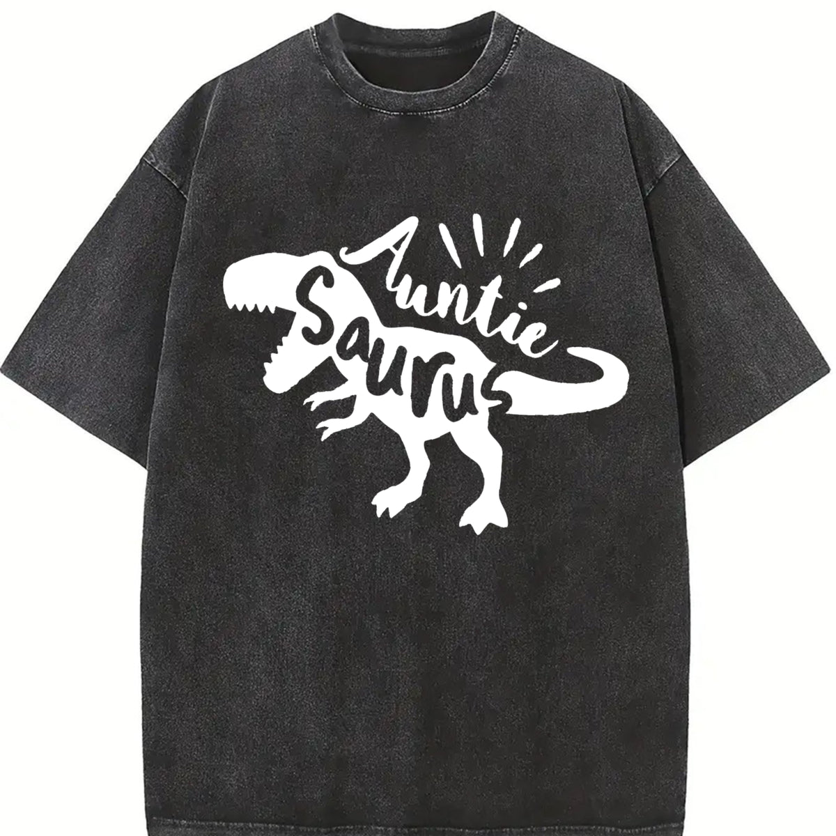 Auntie Saurus Dinosaur Vintage Washed T-Shirt in Black