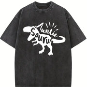 Auntie Saurus Dinosaur Vintage Washed T-Shirt in Black