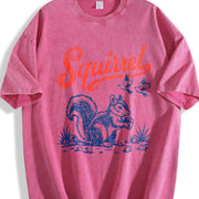Squirrel Ringer Retro Americana Wildlife Vintage Washed T-Shirt in Red