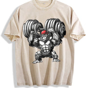 Gorilla Dumbbells Vintage Washed T-Shirt in Beige
