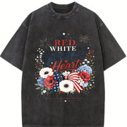 Raised on Red White and Grateful Heart Vintage Washed T-Shirt in Black