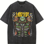 Landslide 70s Rock Inspired Vintage Washed T-Shirt in Black