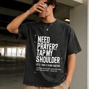 Need Prayer Tap My Shoulder Bible Verse Christian on Back Vintage Washed T-Shirt in Black