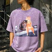 Bowling Cat Vintage Washed T-Shirt in Purple