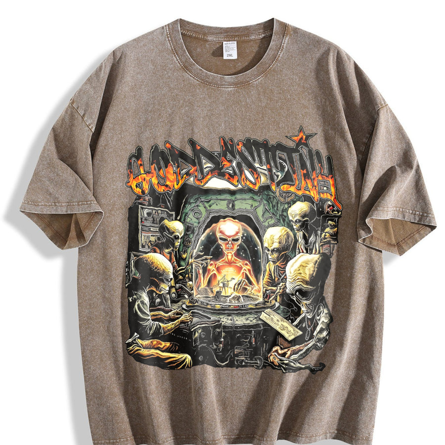 Hot Wheels Skull Engine Vintage Washed T-Shirt in Brown