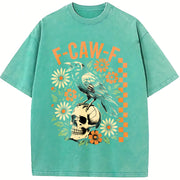 F-Caw-F Raven Floral Skull vintage washed oversized T-shirt in Blue