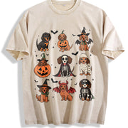 Halloween Dachshund Vintage Washed T-Shirt in Beige