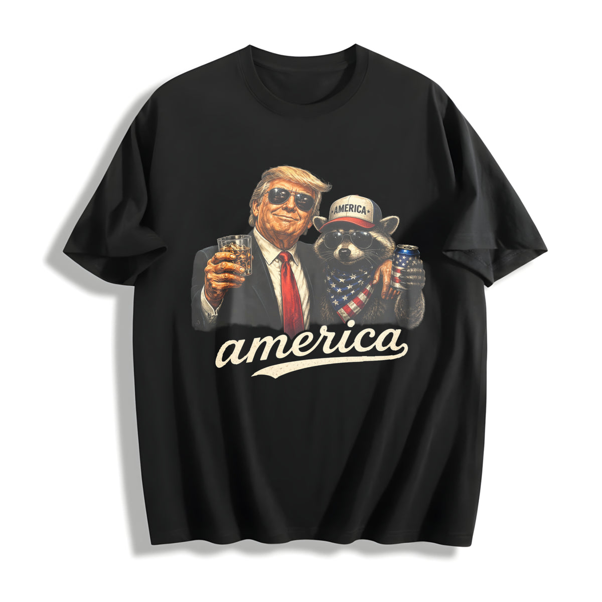 Trump Raccoon Hot Dog Cotton T-Shirt in Black