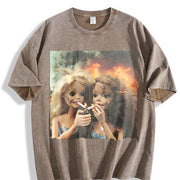 Two Glam Dolls Smoking Vintage Washed T-Shirt in Brown
