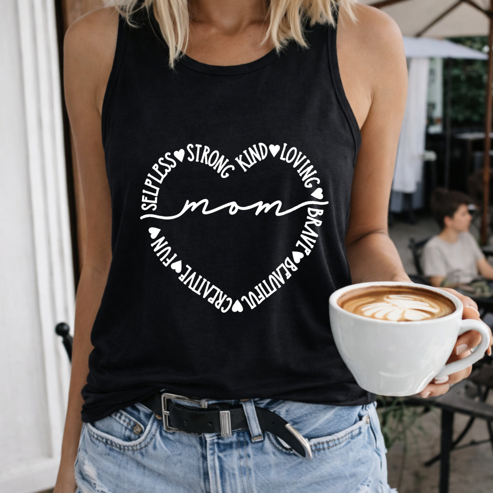 Selfless Strong Kind Loving Brave Fun Mom Crew-neck Women's Color Cotton Tank Top in Black