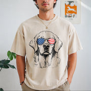 Patriotic Dog Mom Vintage Washed T-Shirt in Beige