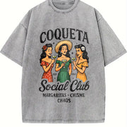 Coqueta Social Club Vintage Washed T-Shirt in Gray