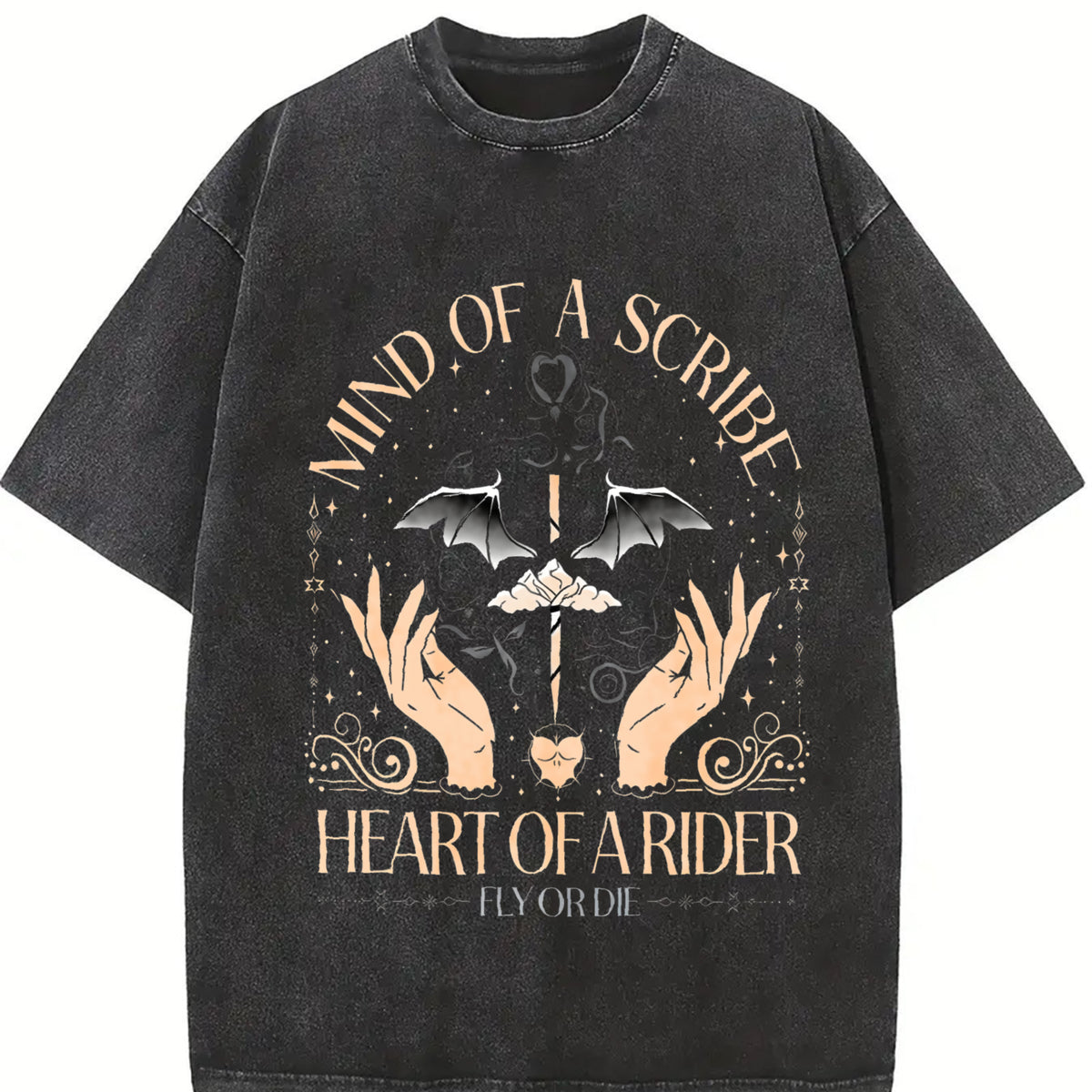 Eagle'S Soul Fourth Wing Dragon Knight Basgat War Academy vintage washed oversized T-shirt in Black