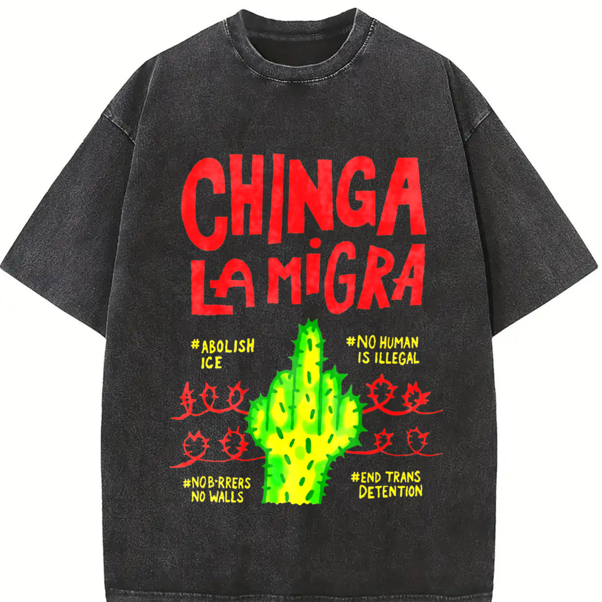 ✊🏾 Chinga La Migra Vintage Washed T-Shirt in Black