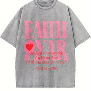 Faith Over Fear Jesus Christian vintage washed oversized T-shirt in Gray