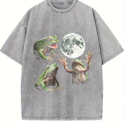 Frog Howling at Moon 90s Vintage Washed T-Shirt in Gray