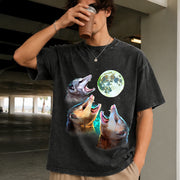 Three Possums Howling at Moon Vintage Washed T-Shirt in Black
