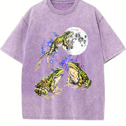 Three Frog Retro Frogs Moon Vintage Washed T-Shirt in Purple