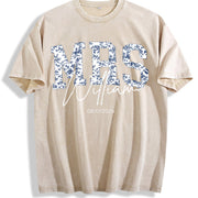Custom Mrs. Blue Toile Bridal Party Vintage Washed T-Shirt in Beige