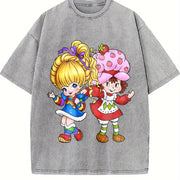 Strawberry Shortcake Friend 80s Cartoon Characters vintage washed oversized T-shirt in Gray