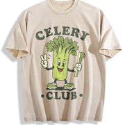 Celery Club Veggie Lover Retro Cartoon Vintage Washed T-Shirt in Beige