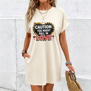 Valentine's Day Dress- Loose A-line Long Cotton T-Shirt in White