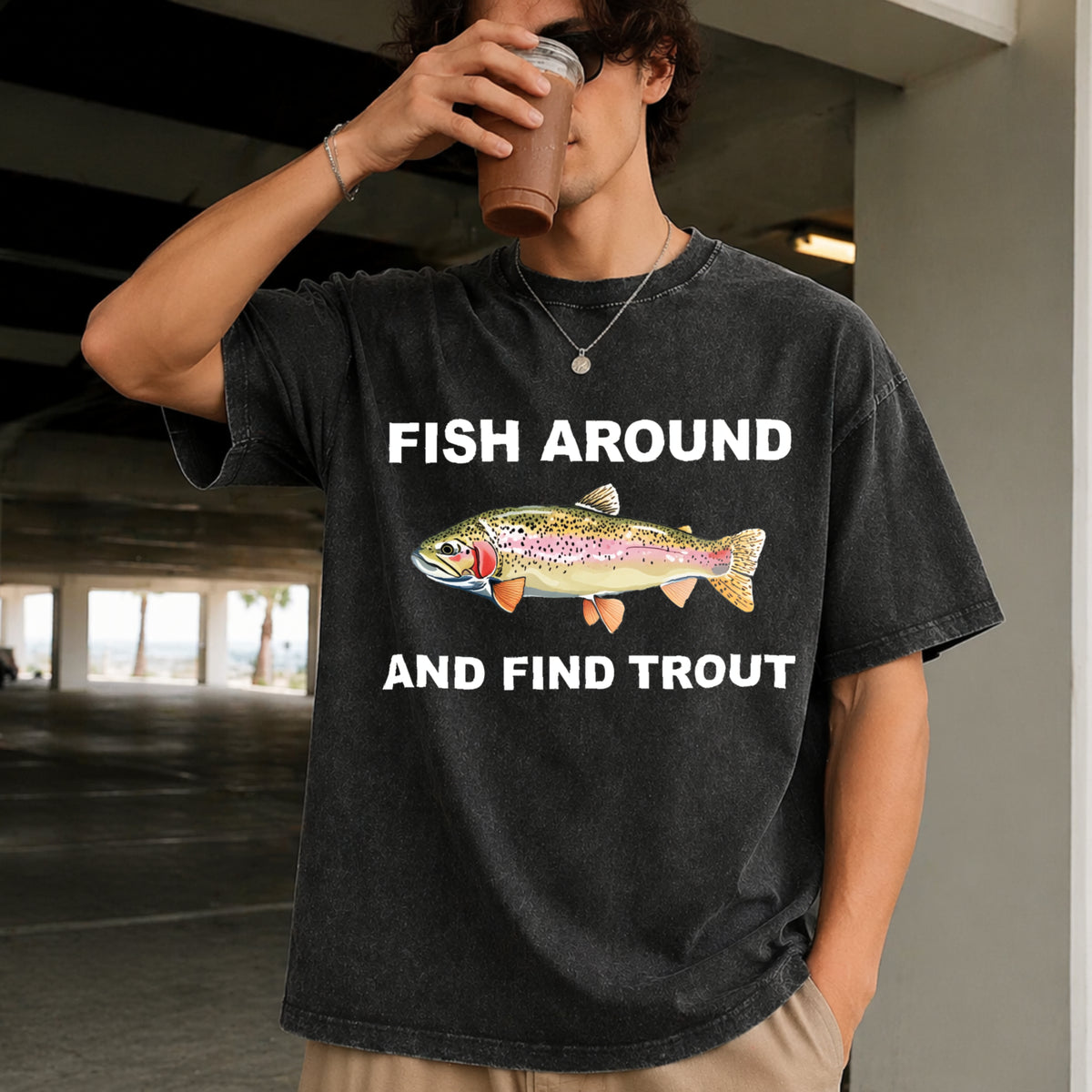 Fish Around and Find Trout Vintage Washed T-Shirt in Black
