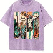 Western Cowgirl Cowboy Boots Cowprint vintage washed oversized T-shirt in Purple