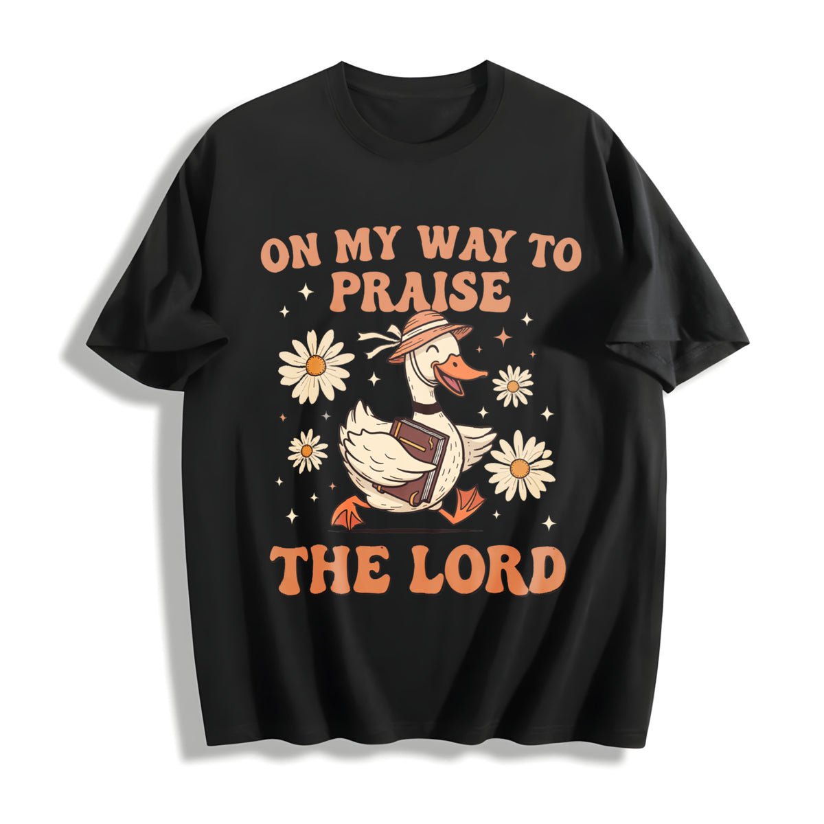 Praise the Lord Bible Verse Cotton T-Shirt in Black
