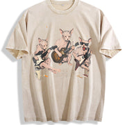 Sphynx Cat Rock Band Vintage Washed T-Shirt in Beige