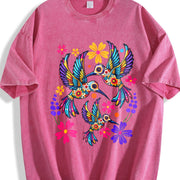 Short-sleeve with a Mexican and Bohemian Vintage Washed T-Shirt in Red