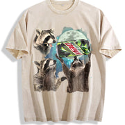 Three Raccoons Mountain Dew vintage washed oversized T-shirt in Beige