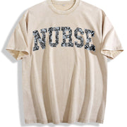 Floral Nurse Toile Nurse Vintage Washed T-Shirt in Beige