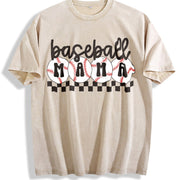 Baseball Mama Checkered Mama Vintage Washed T-Shirt in Beige