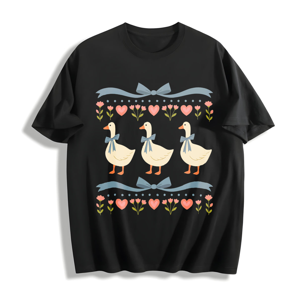 80s Goose Blue Ribbon Silly Goose Cotton T-Shirt in Black
