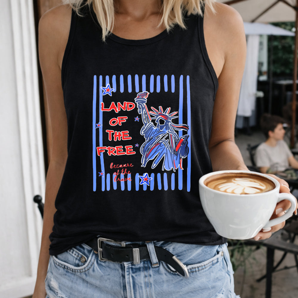 Land of the Free Because of the Brave Women's Color Cotton Tank Top in Black