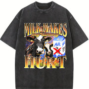 Milk Makes My Tummy Hurt Bootleg Vintage Washed T-Shirt in Black