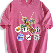Jewel Cross & Cropped Vintage Washed T-Shirt in Red