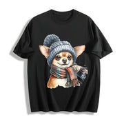 Chihuahua Portrait Cotton T-Shirt in Black