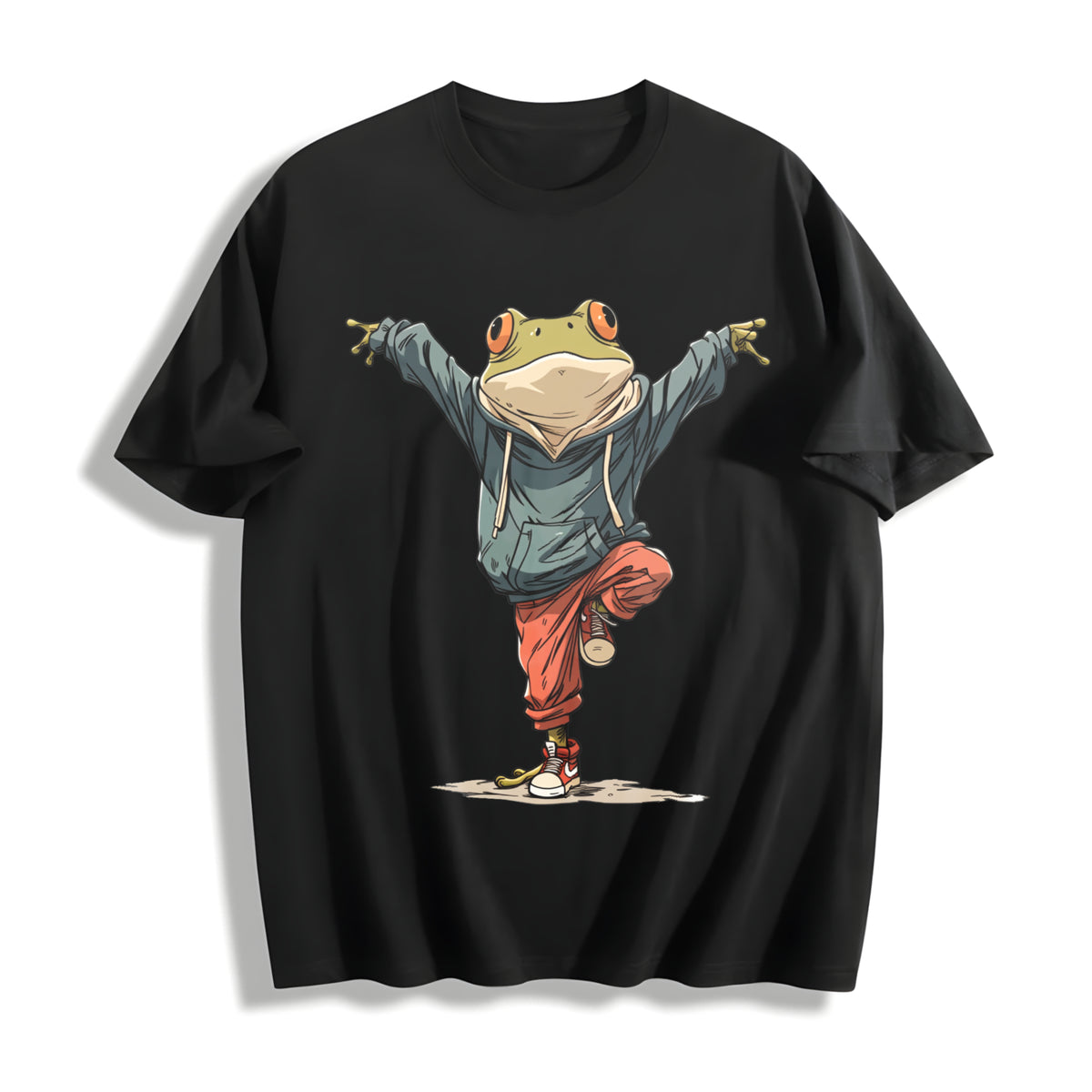 Ladies' Frog Spread Wings Cotton T-Shirt in Black