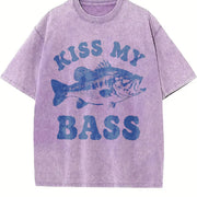 Kiss My Bass Fishing Vintage Washed T-Shirt in Purple