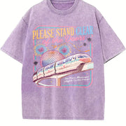 Retro Please Stand Clear of the Doors Vintage Washed T-Shirt in Purple