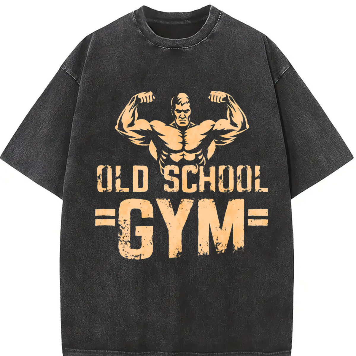 Old School Gym Muscle Hunk Biceps Display Vintage Washed T-Shirt in Black