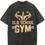 Old School Gym Muscle Hunk Biceps Display Vintage Washed T-Shirt in Black