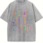 Sardines Tin Fish 90s Tomato Girl Ocean Coastal Grandma vintage washed oversized T-shirt in Gray