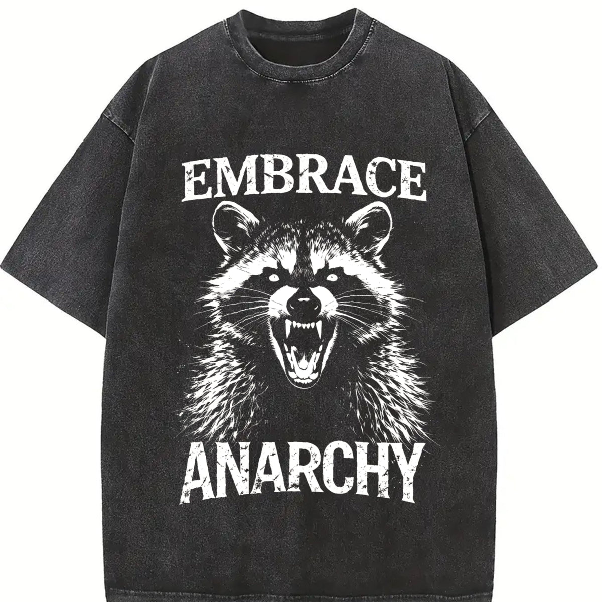 Embrace Anarchy Raccoon Vintage Washed T-Shirt in Black