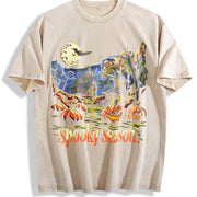 Retro Spooky Season 90s Vintage Washed T-Shirt in Beige