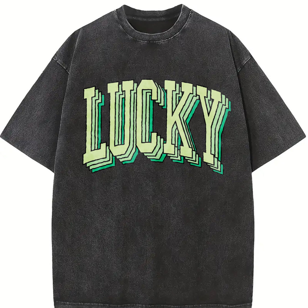 Retro Lucky St Patricks Day Vintage Washed T-Shirt in Black